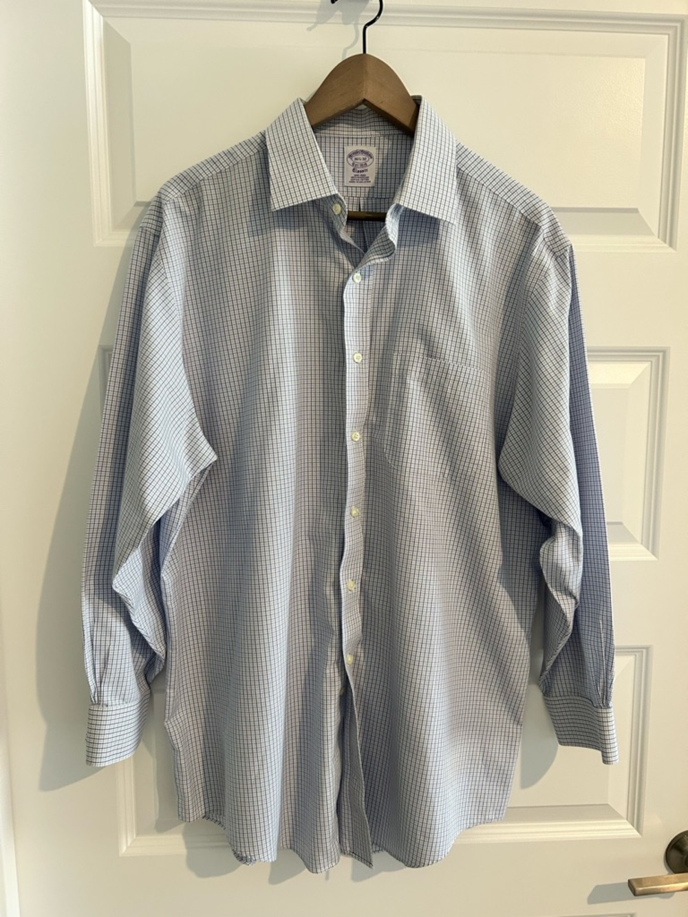 Brooks Brothers Plaid Shirt White Blue Size 16.5